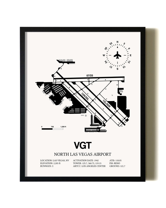 Framed North Las Vegas Airport wall art poster in black frame
