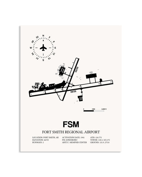 Gray Fort Smith Regional Airport framed poster displayed in an airplane hangar