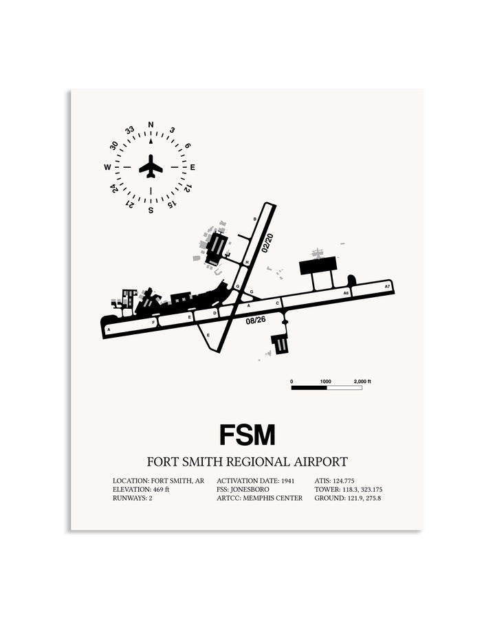Gray Fort Smith Regional Airport framed poster displayed in an airplane hangar