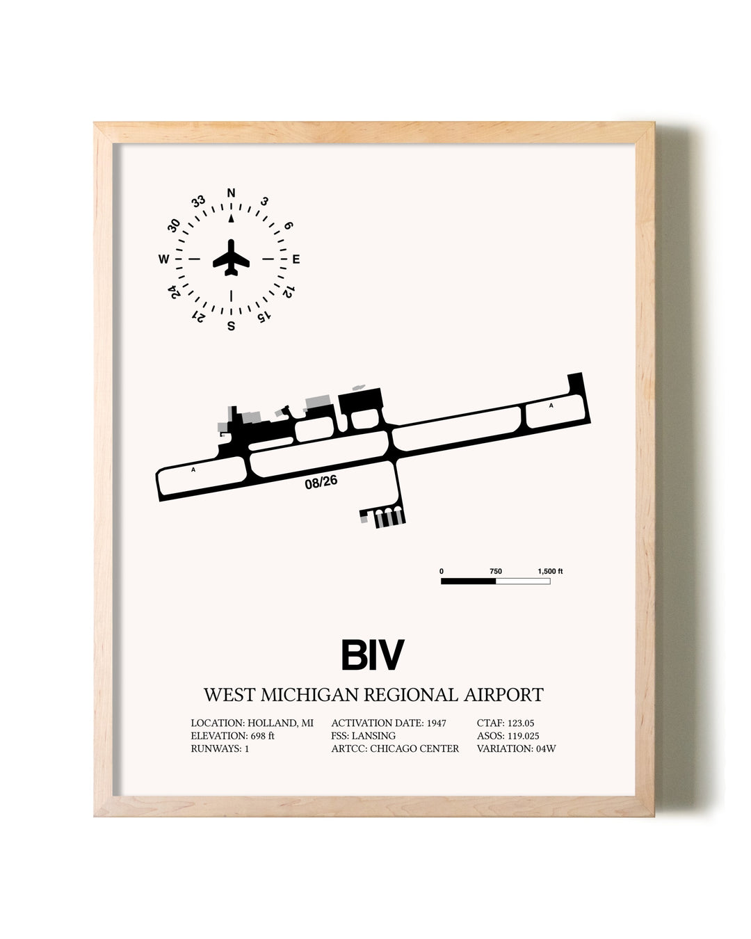 West Michigan Regional Airport framed wall art in white frame