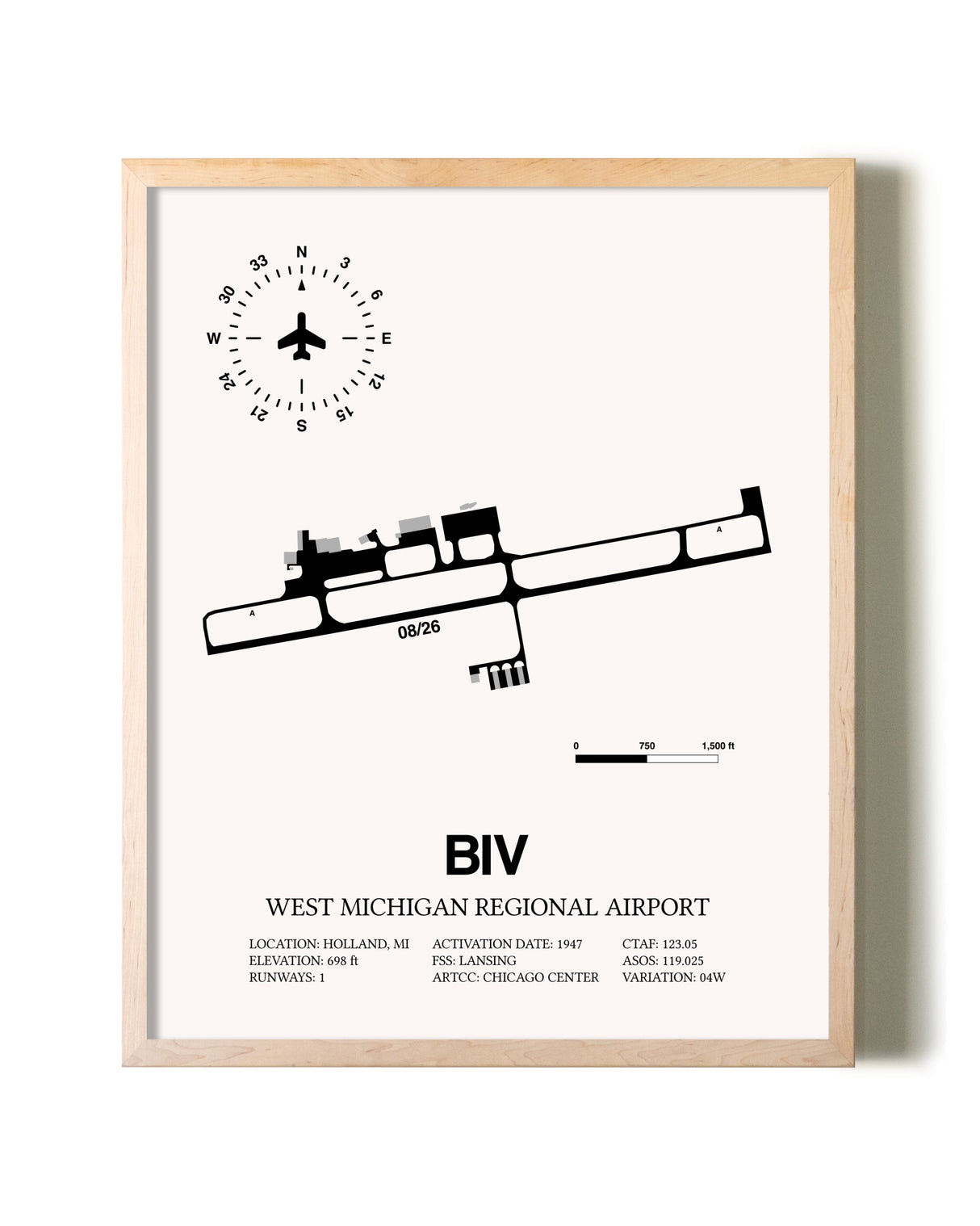 West Michigan Regional Airport framed wall art in white frame