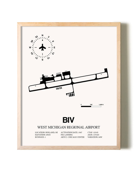 West Michigan Regional Airport framed wall art in white frame