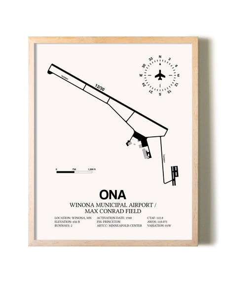 Winona Municipal Airport / Max Conrad Field framed wall art in white frame