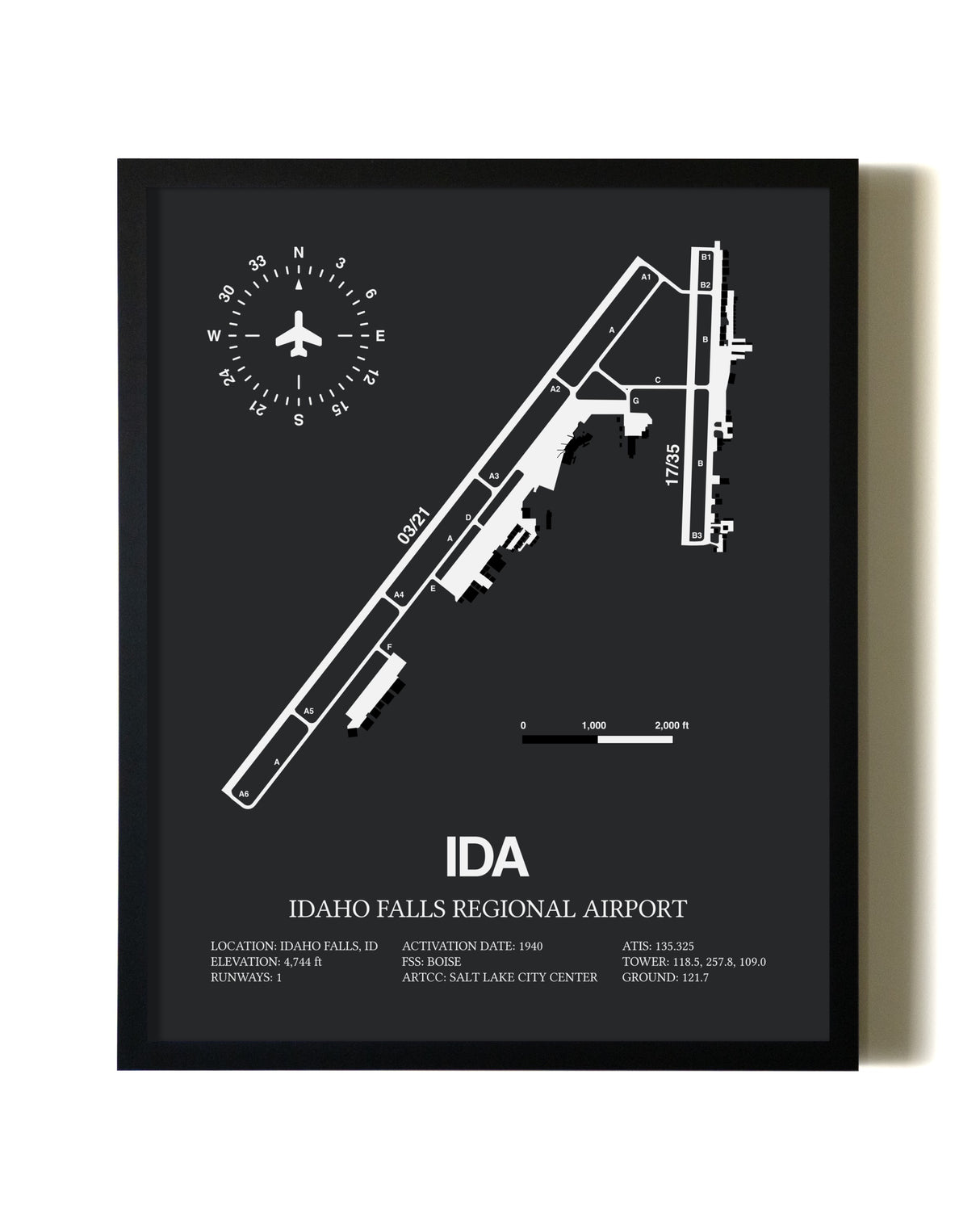 Unframed Idaho Falls Regional Airport map print poster