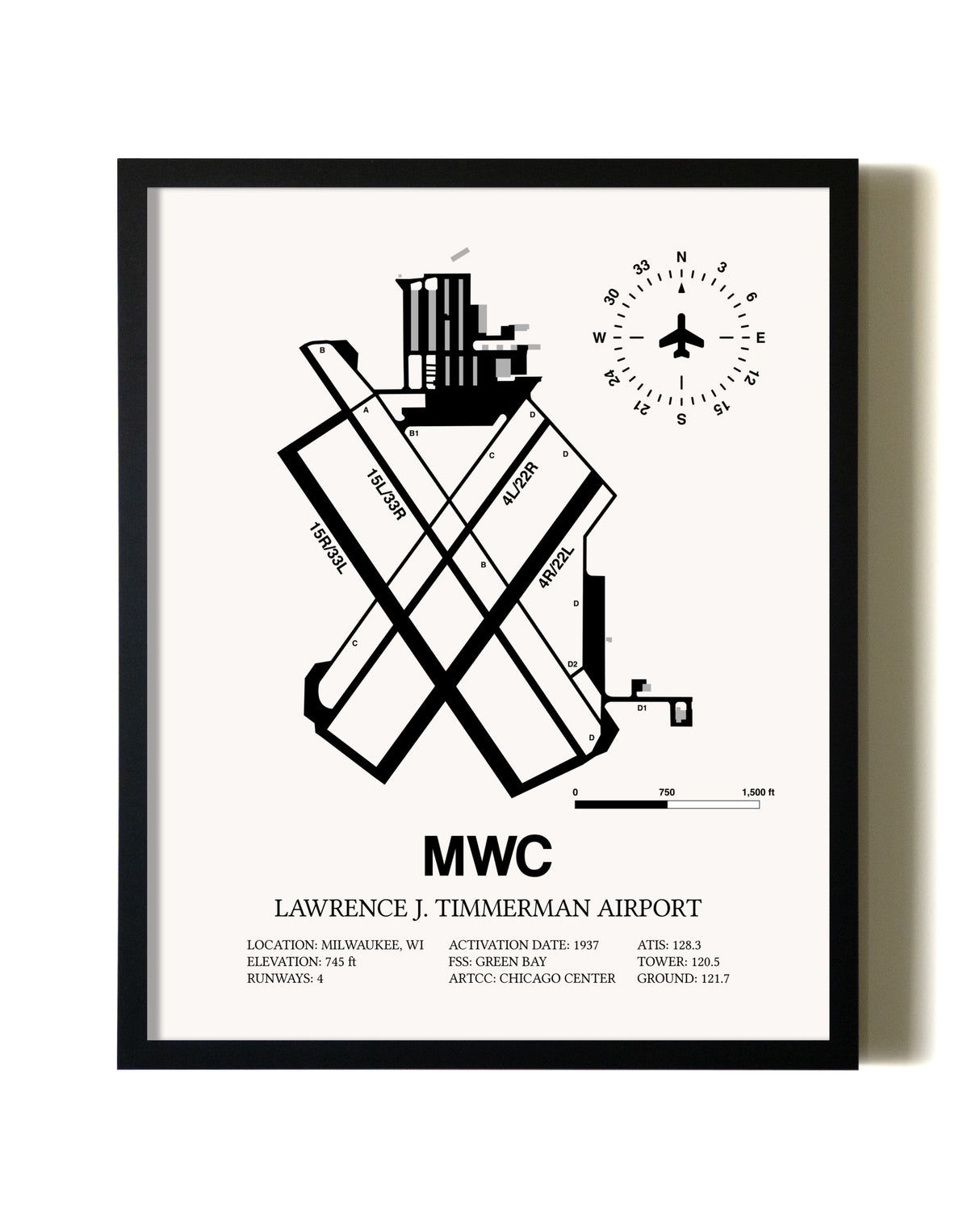 Framed Lawrence J. Timmerman Airport wall art poster in black frame