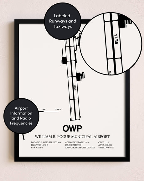 Framed William R. Pogue Municipal Airport layout wall art poster