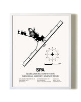 Spartanburg Downtown Memorial Airport / Simpson Field airport map poster in oak frame