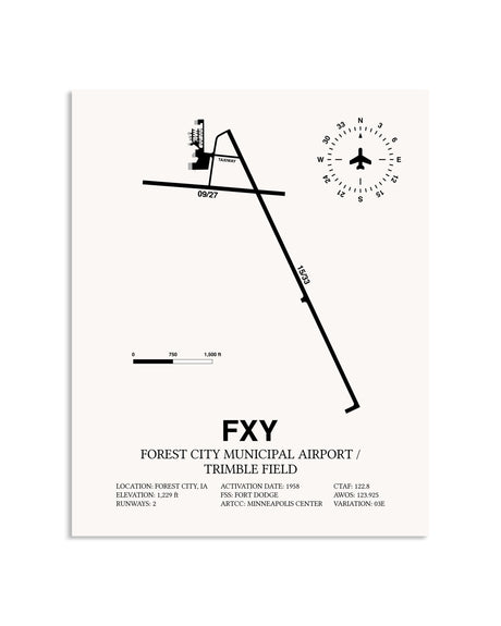 Gray Forest City Municipal Airport / Trimble Field framed poster displayed in an airplane hangar