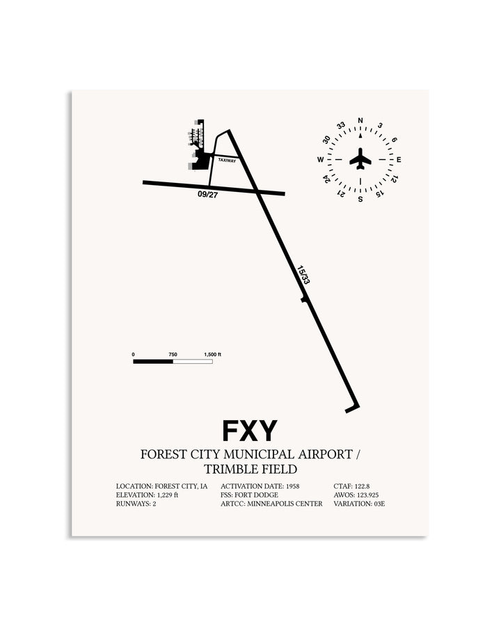 Gray Forest City Municipal Airport / Trimble Field framed poster displayed in an airplane hangar