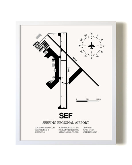 Sebring Regional Airport airport map poster in oak frame
