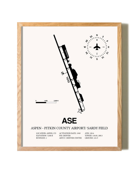 Aspen-Pitkin County Airport / Sardy Field framed print in natural wood frame