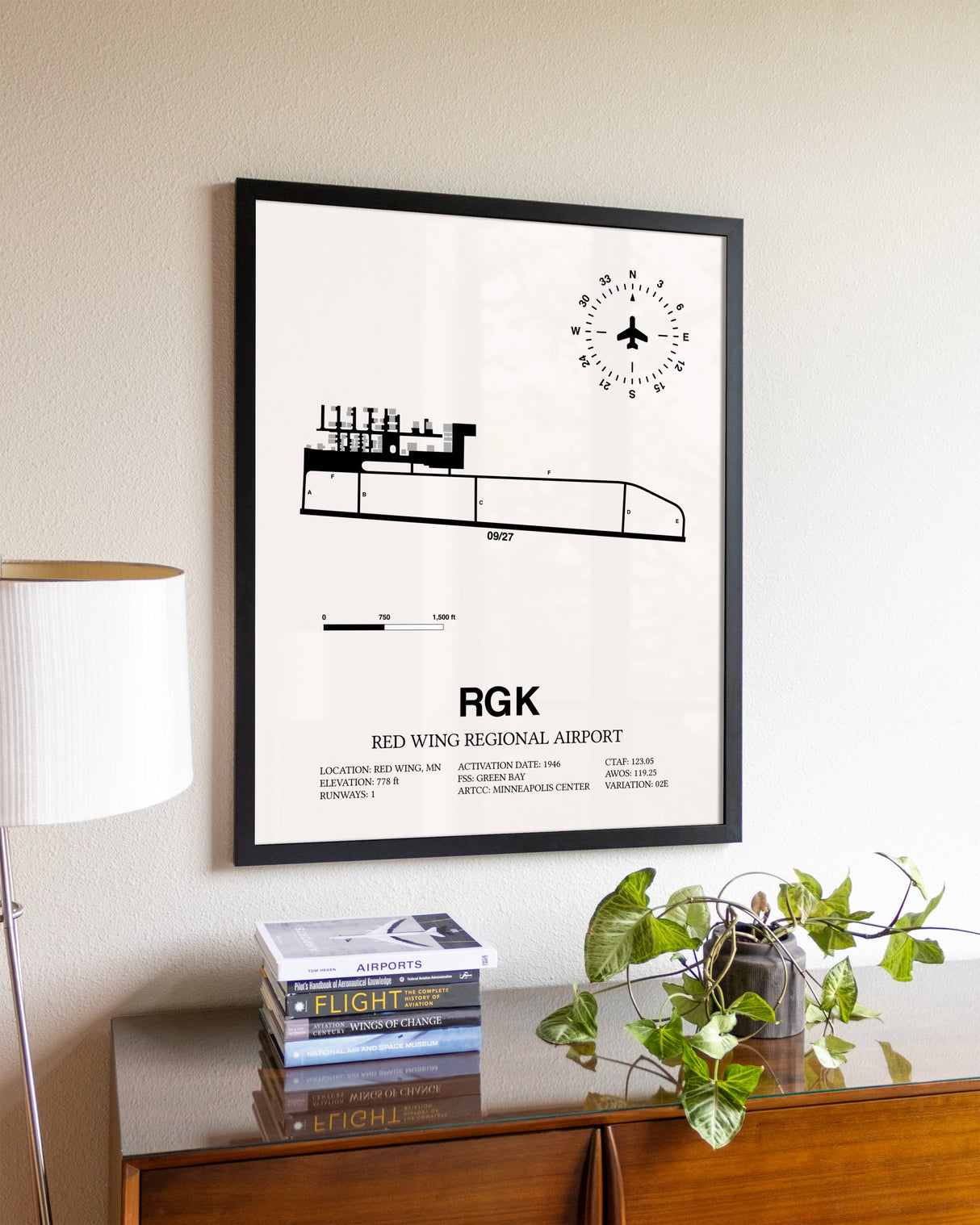 Red Wing Regional Airport aviation wall décor in black wood frame