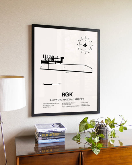 Red Wing Regional Airport aviation wall décor in black wood frame