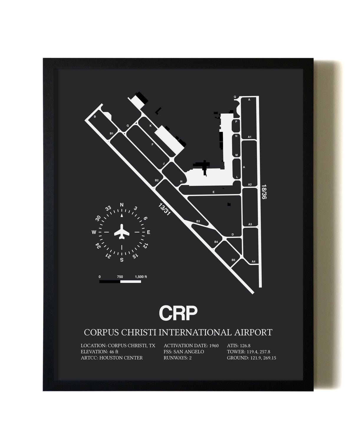 Unframed Corpus Christi International Airport map print poster