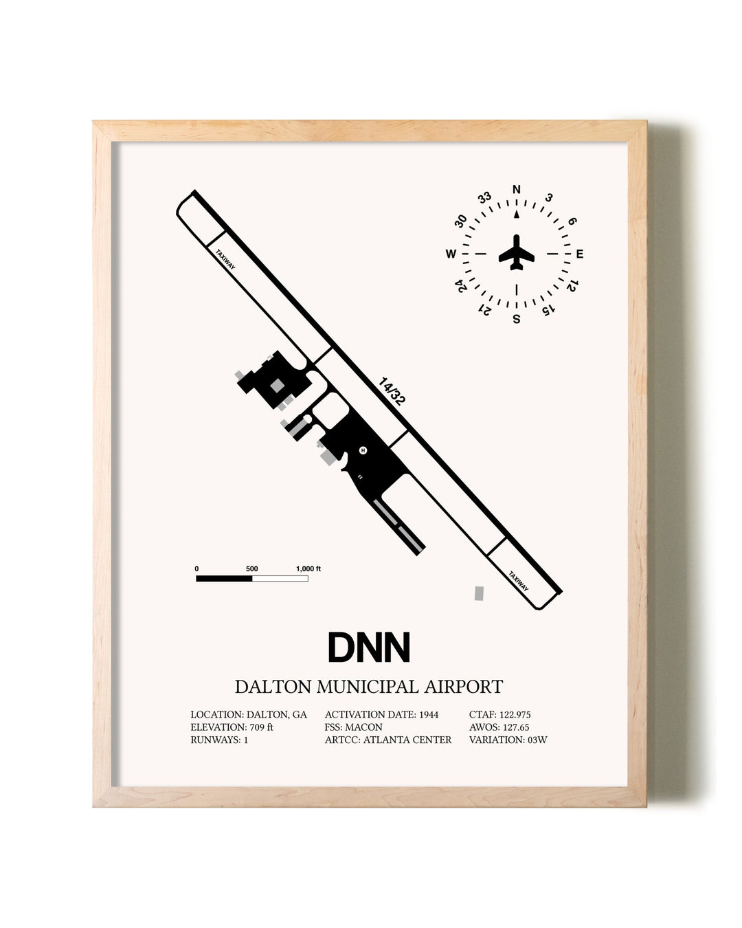 Dalton Municipal Airport framed wall art in white frame