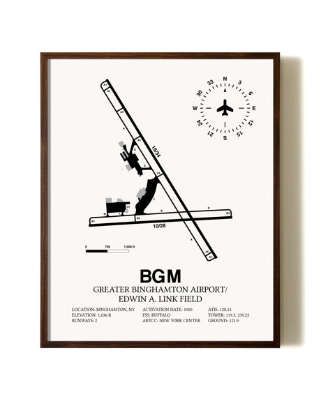 Greater Binghamton Airport / Edwin A. Link Field aviation print in walnut frame
