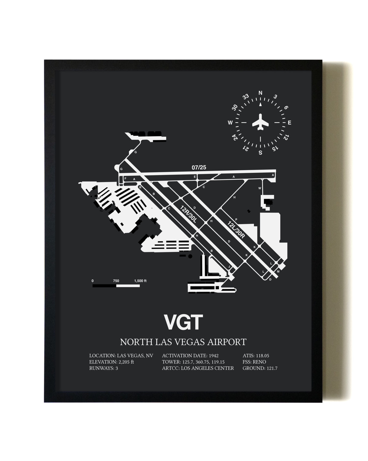 Unframed North Las Vegas Airport map print poster