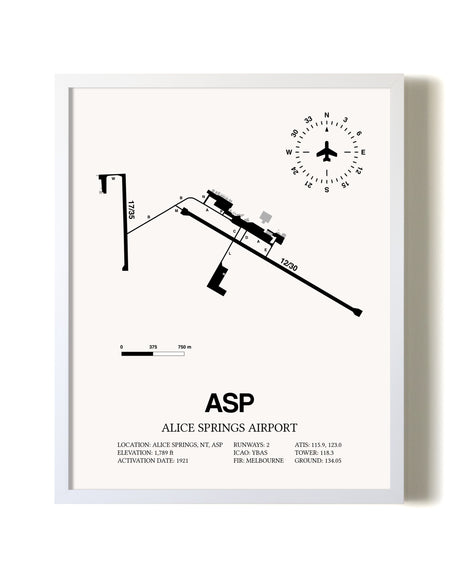 Alice Springs Airport airport map poster in oak frame