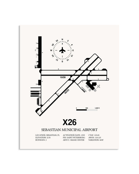 Gray Sebastian Municipal Airport framed poster displayed in an airplane hangar