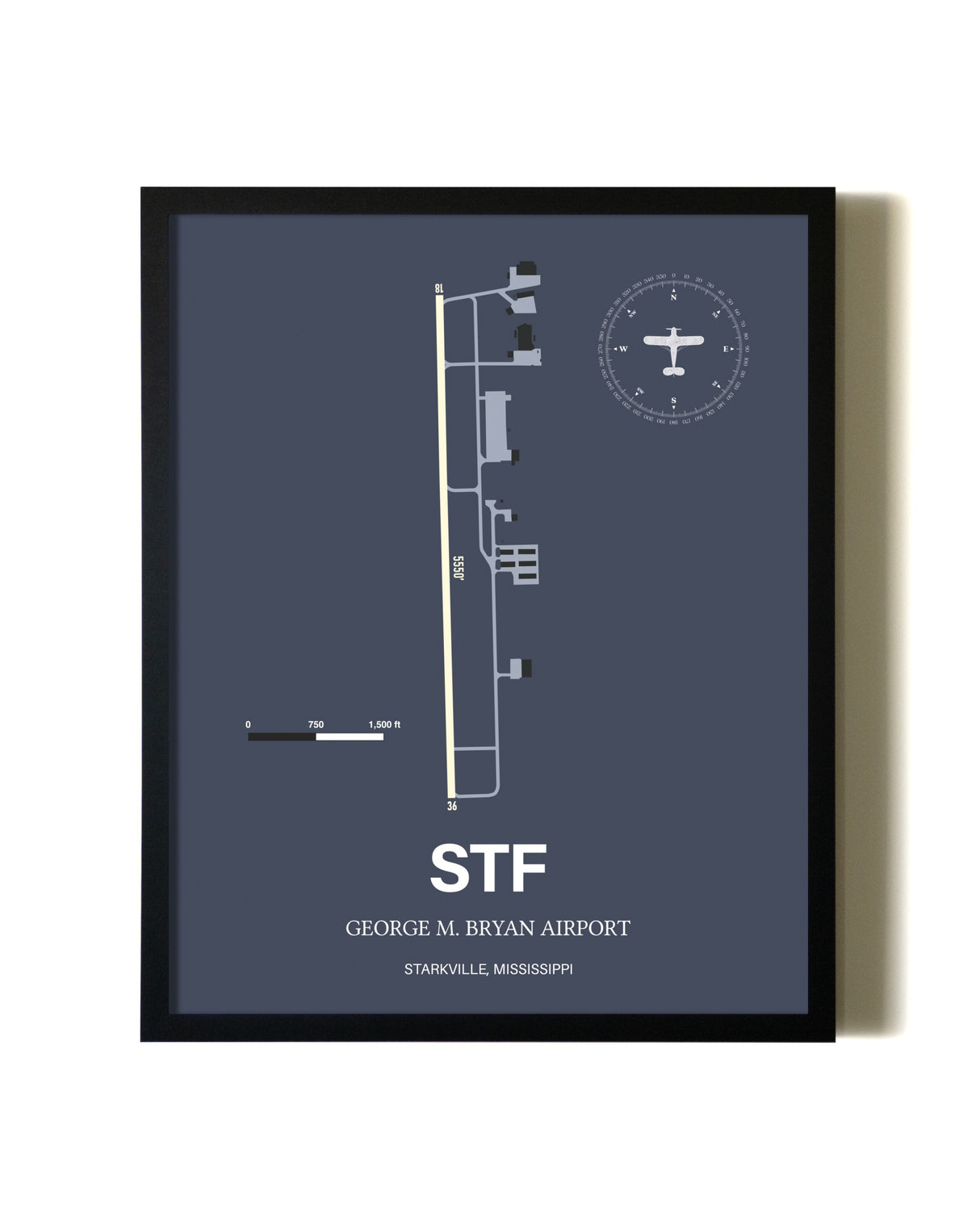 Blue and Cream Framed George M. Bryan Airport layout wall art poster