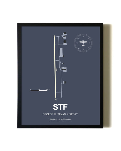 Blue and Cream Framed George M. Bryan Airport layout wall art poster