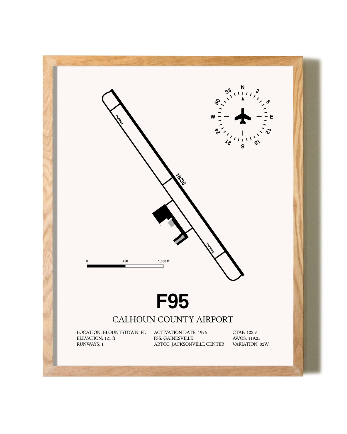 Calhoun County Airport framed print in natural wood frame