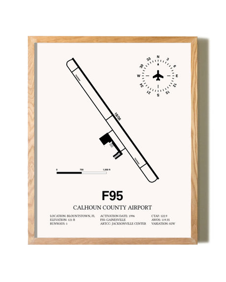 Calhoun County Airport framed print in natural wood frame
