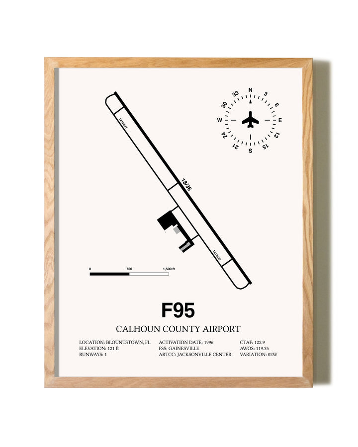 Calhoun County Airport framed print in natural wood frame