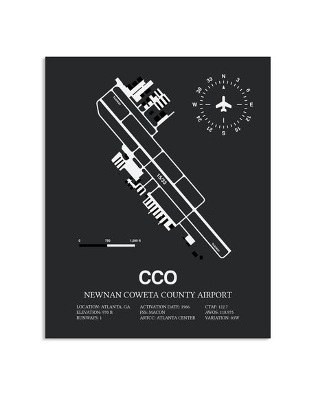 Gray Framed Newnan Coweta County Airport layout wall art poster
