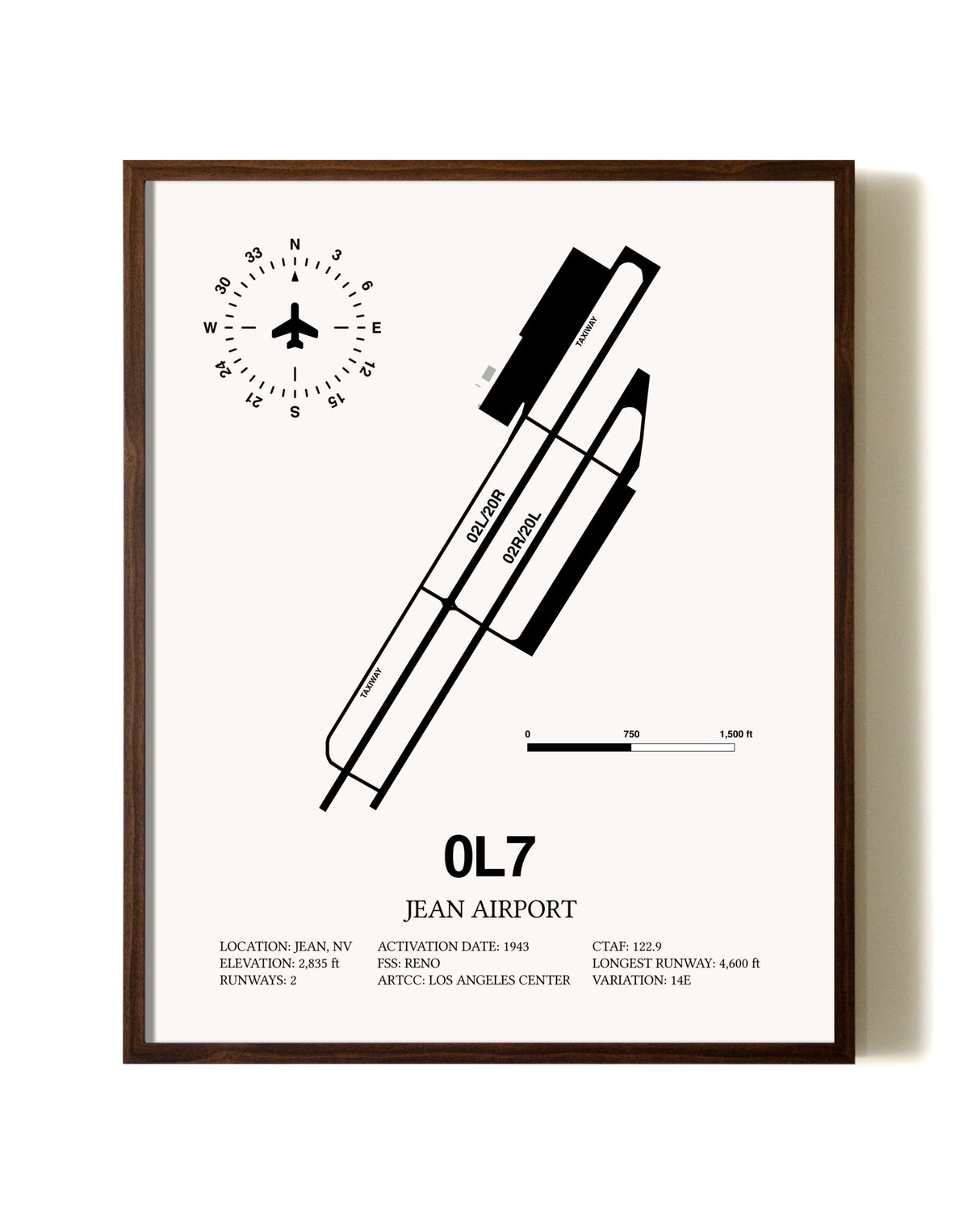 Jean Airport aviation print in walnut frame
