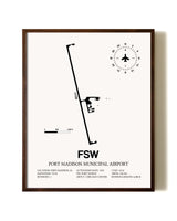 Fort Madison Municipal Airport aviation print in walnut frame