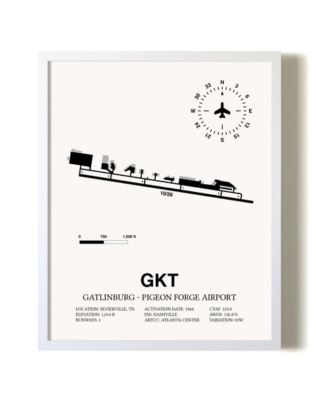 Gatlinburg-Pigeon Forge Airport airport map poster in oak frame