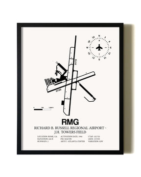 Framed Richard B. Russell Regional Airport - J.H. Towers Field wall art poster in black frame