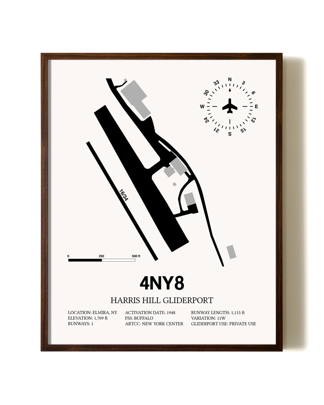 Harris Hill Gliderport aviation print in walnut frame