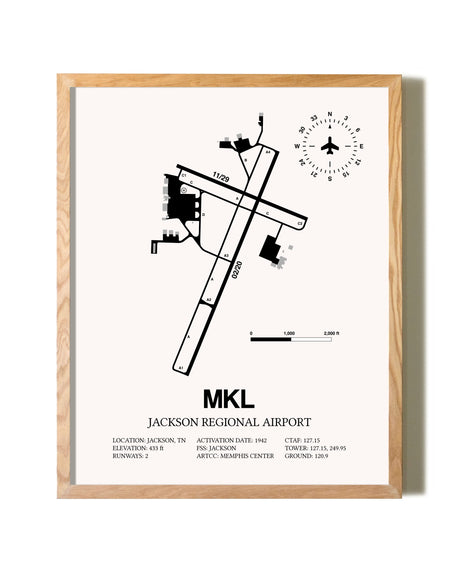 Jackson Regional Airport framed print in natural wood frame
