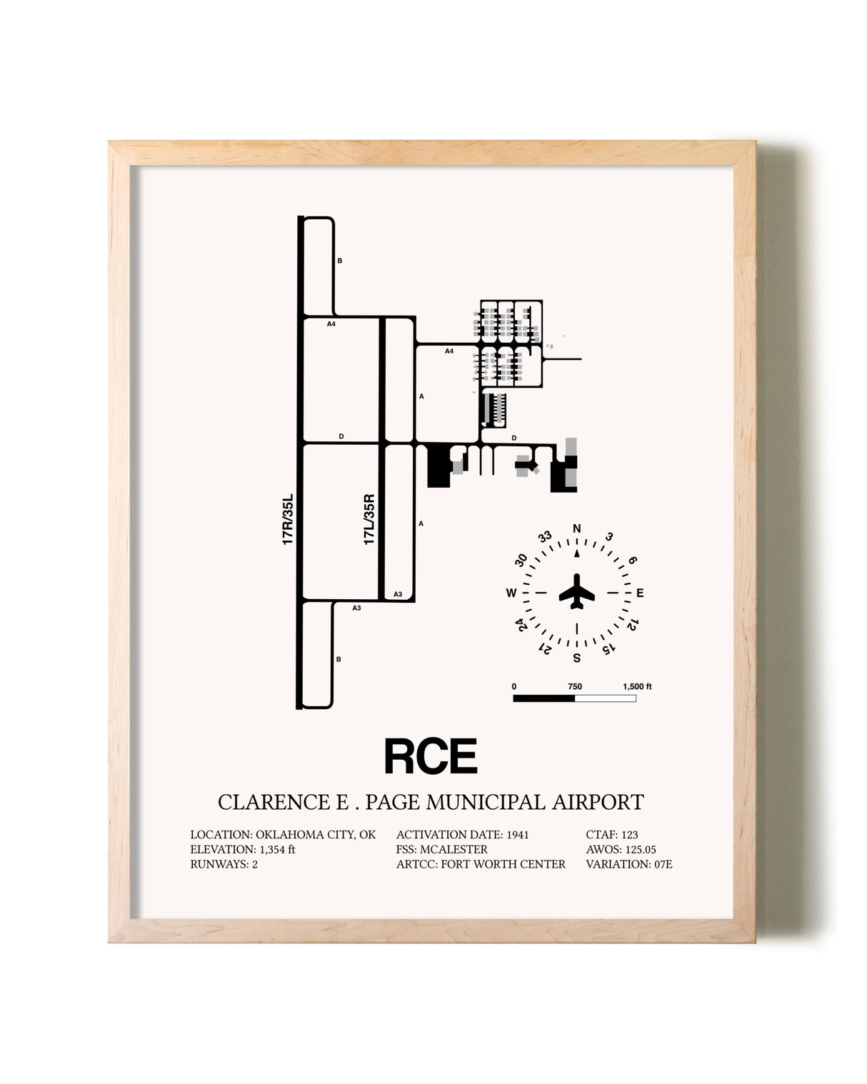 Clarence E. Page Municipal Airport framed wall art in white frame