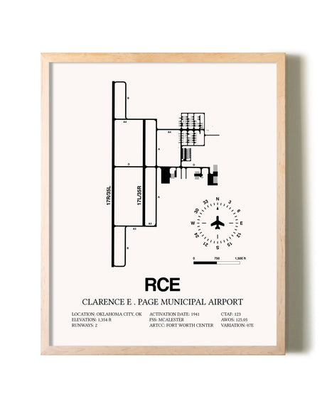Clarence E. Page Municipal Airport framed wall art in white frame