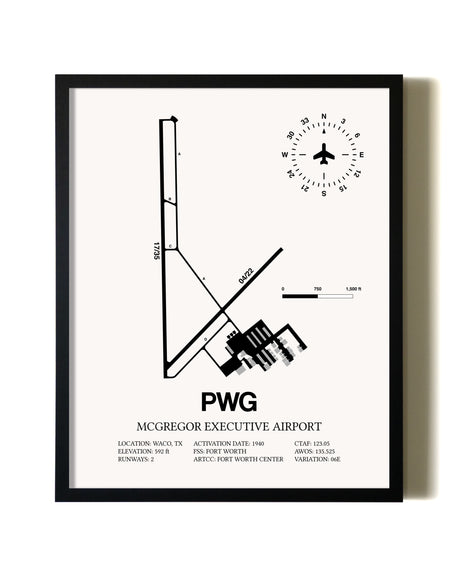 Framed McGregor Executive Airport wall art poster in black frame