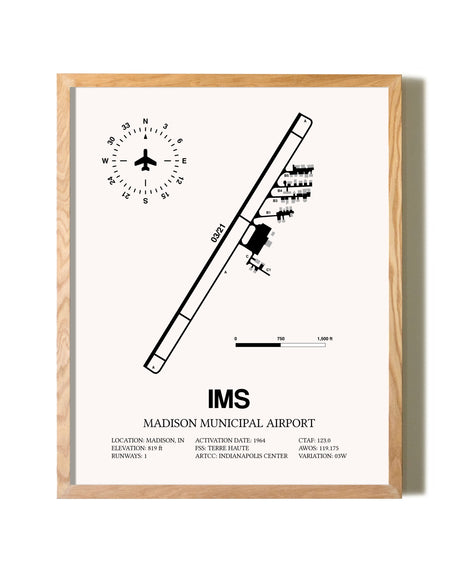 Madison Municipal Airport framed print in natural wood frame