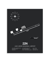 Gray Framed Jake Arner Memorial Airport layout wall art poster