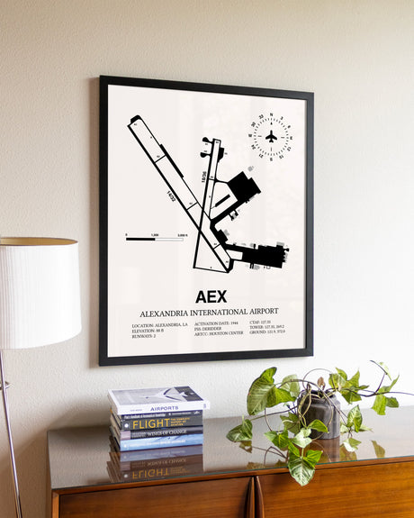 Alexandria International Airport aviation wall décor in black wood frame