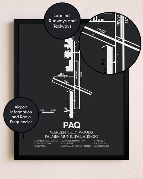 Warren "Bud" Woods Palmer Municipal Airport poster size comparison chart