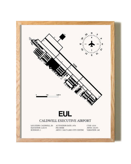 Caldwell Executive Airport framed print in natural wood frame