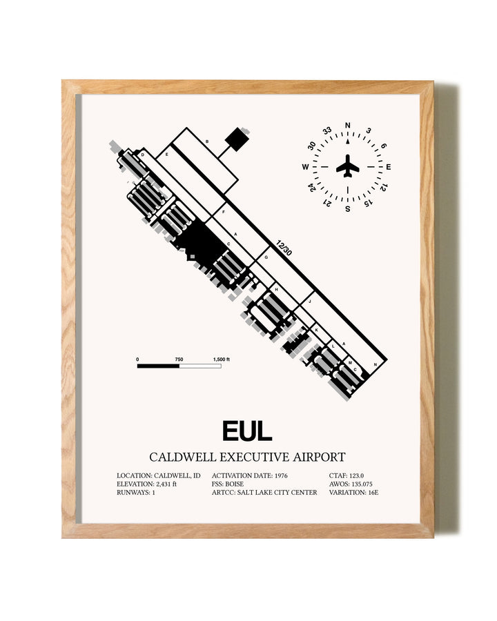 Caldwell Executive Airport framed print in natural wood frame