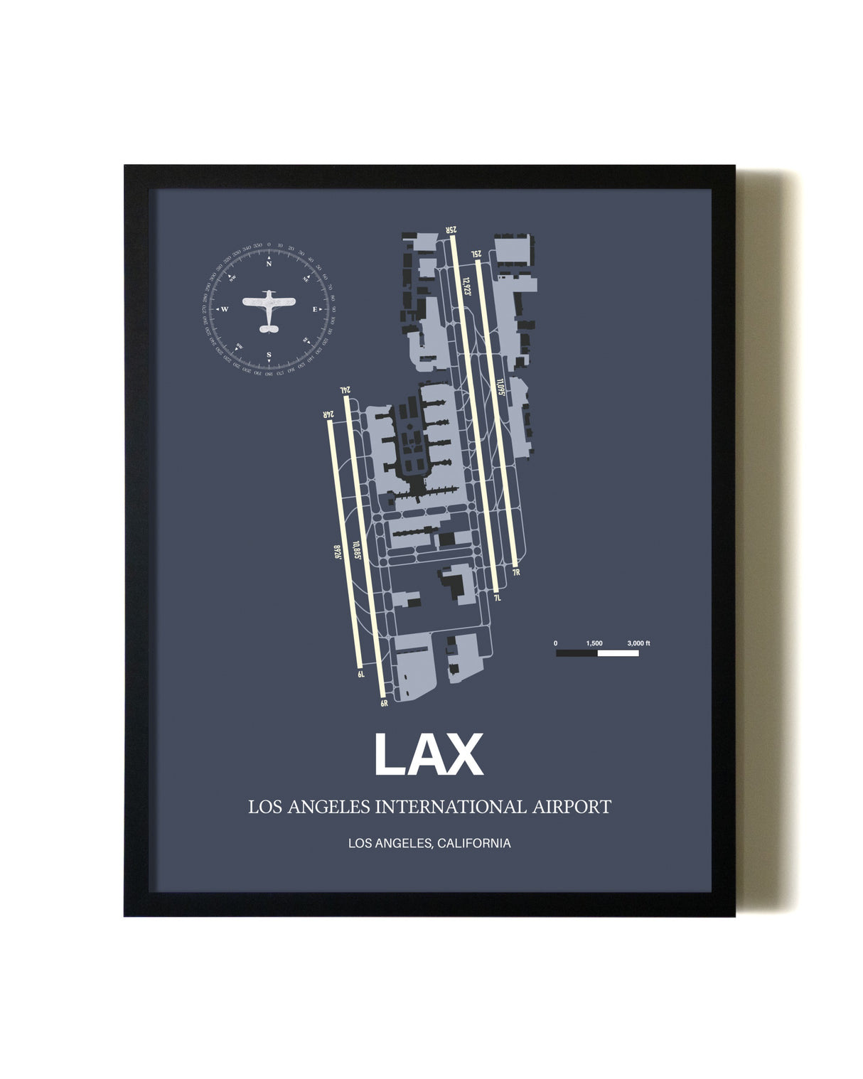 Blue and Cream Framed Los Angeles International Airport layout wall art poster