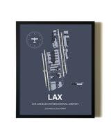 Blue and Cream Framed Los Angeles International Airport layout wall art poster
