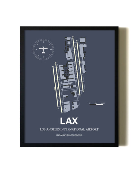 Blue and Cream Framed Los Angeles International Airport layout wall art poster