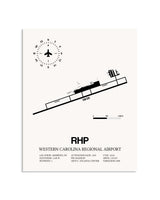 Gray Western Carolina Regional Airport framed poster displayed in an airplane hangar