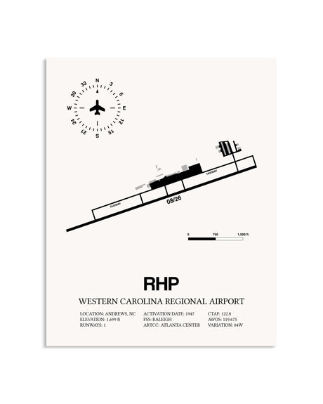 Gray Western Carolina Regional Airport framed poster displayed in an airplane hangar