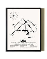 Framed Wright Army Airfield (Fort Stewart) / Midcoast Regional Airport wall art poster in black frame